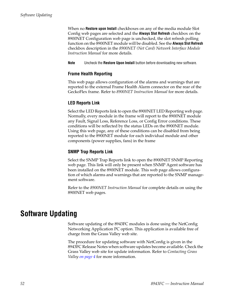 Software updating | Grass Valley 8943FC User Manual | Page 52 / 64