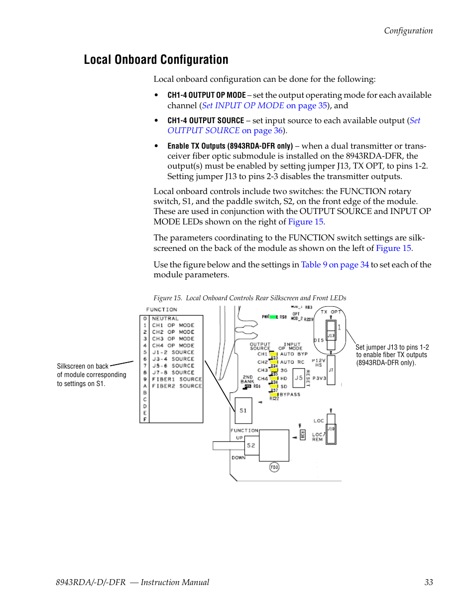Local onboard configuration | Grass Valley 8943RDA User Manual | Page 33 / 96