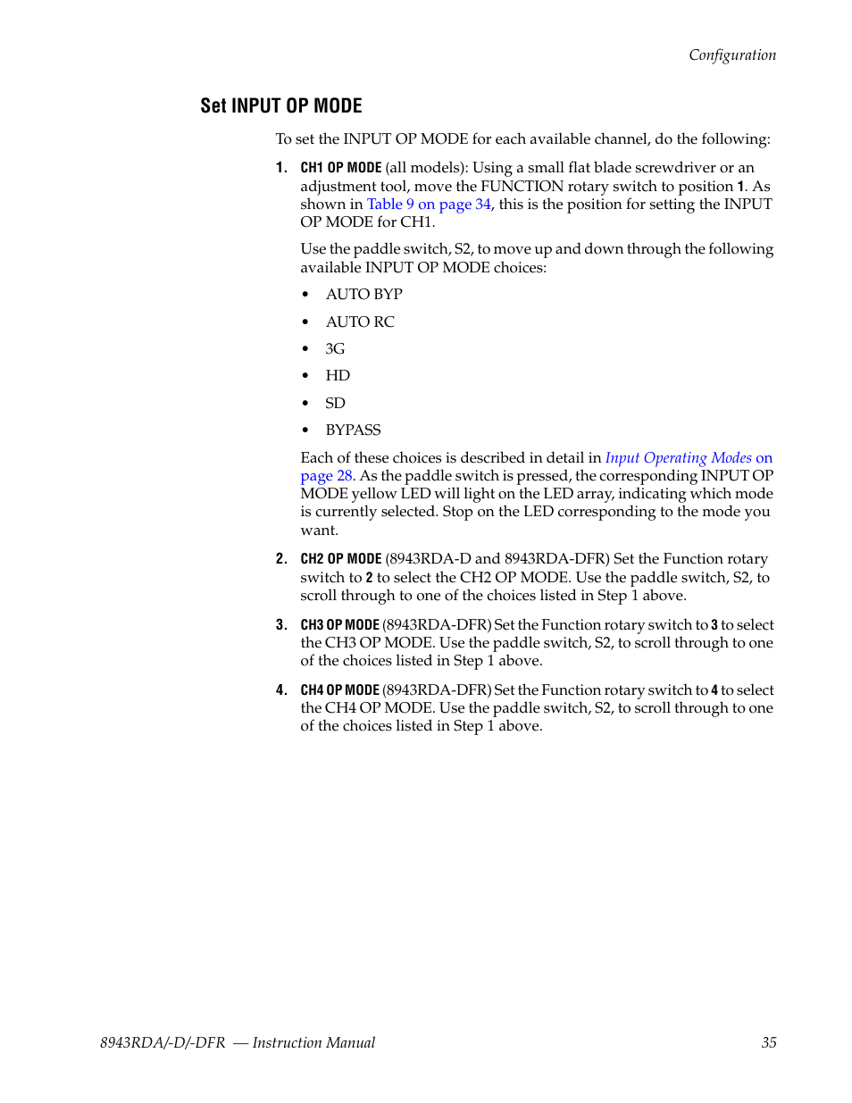 Set input op mode | Grass Valley 8943RDA User Manual | Page 35 / 96