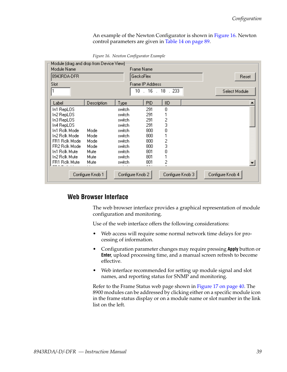 Web browser interface | Grass Valley 8943RDA User Manual | Page 39 / 96