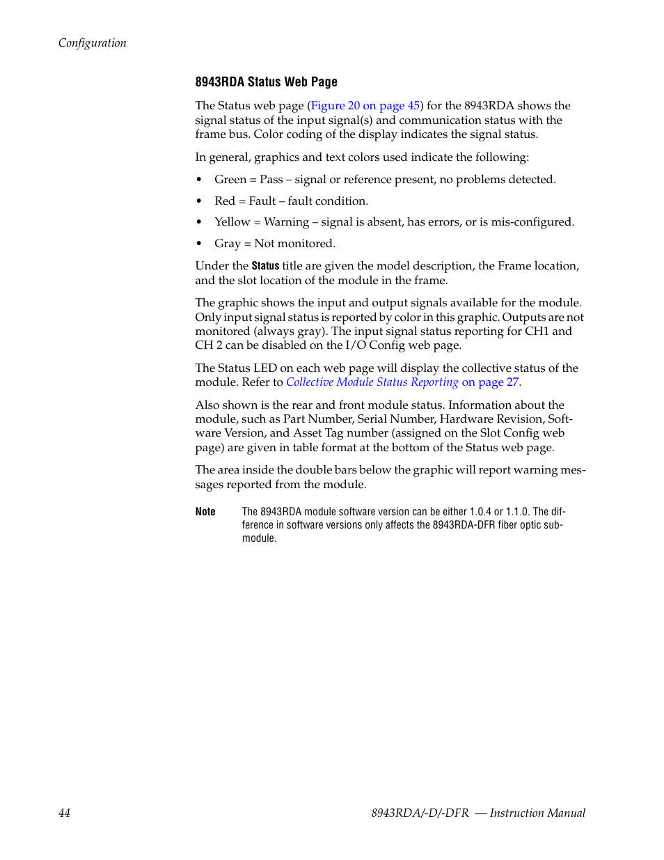 Tatus | Grass Valley 8943RDA User Manual | Page 44 / 96
