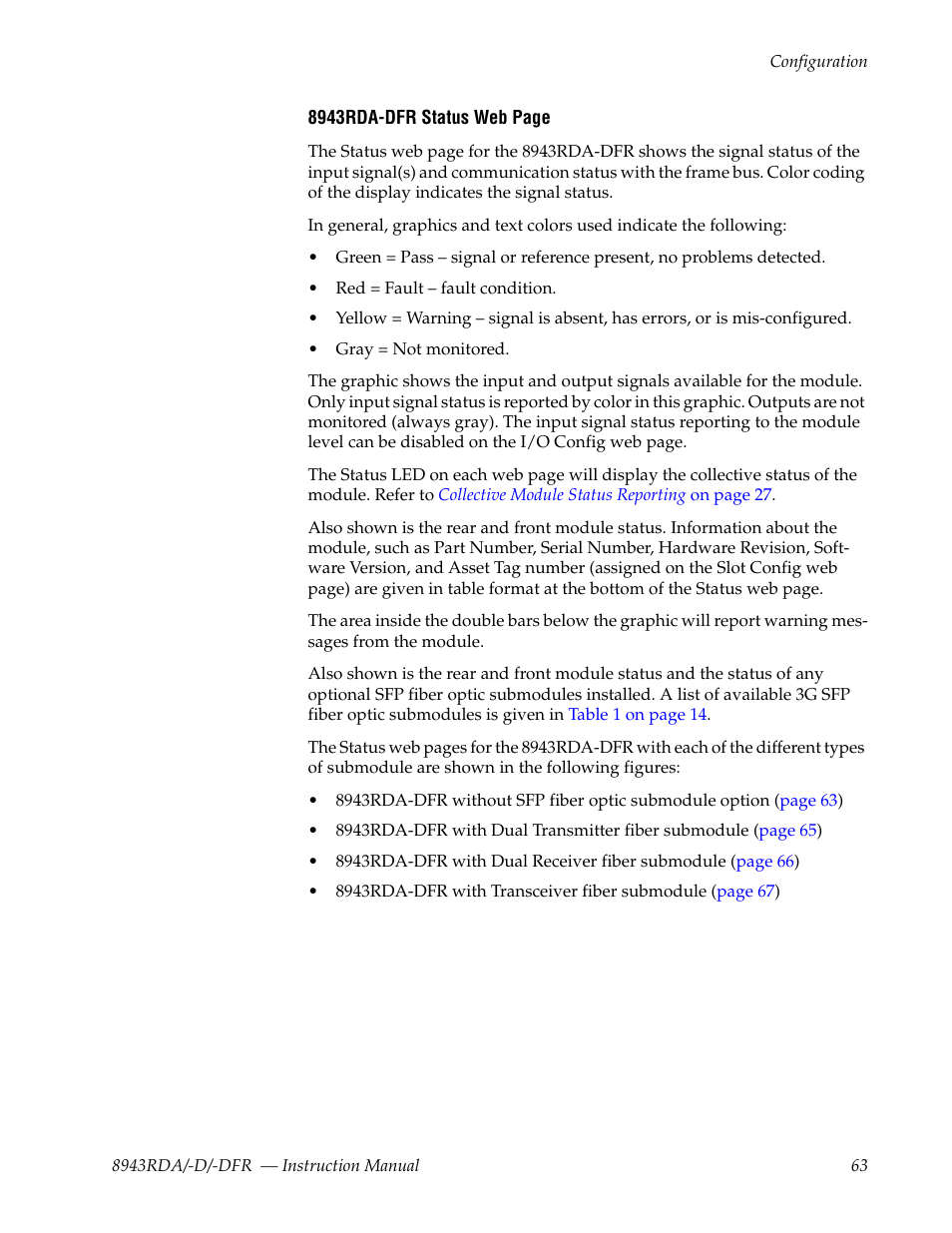Or the, 8943rda-dfr status web | Grass Valley 8943RDA User Manual | Page 63 / 96