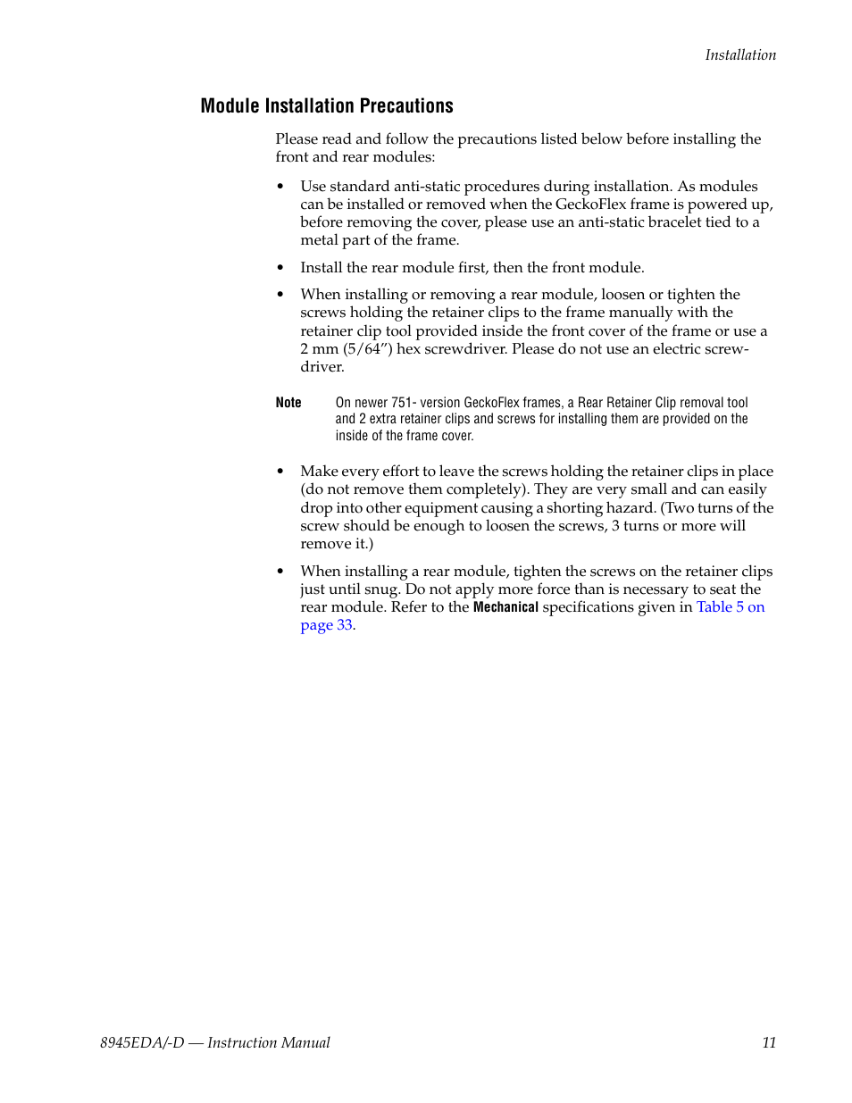 Module installation precautions | Grass Valley 8945EDA v.1.3.0 User Manual | Page 11 / 44