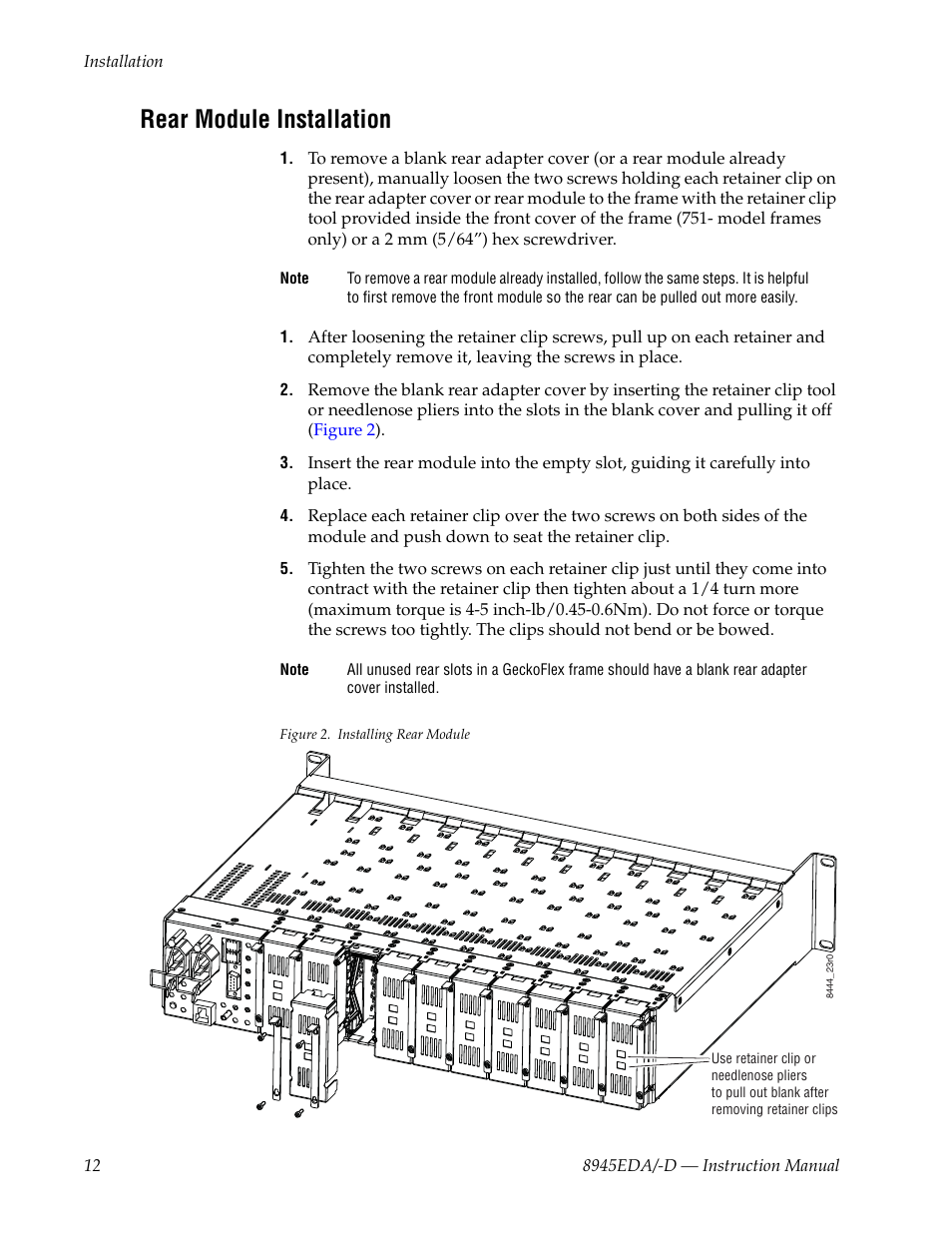 Rear module installation | Grass Valley 8945EDA v.1.3.0 User Manual | Page 12 / 44