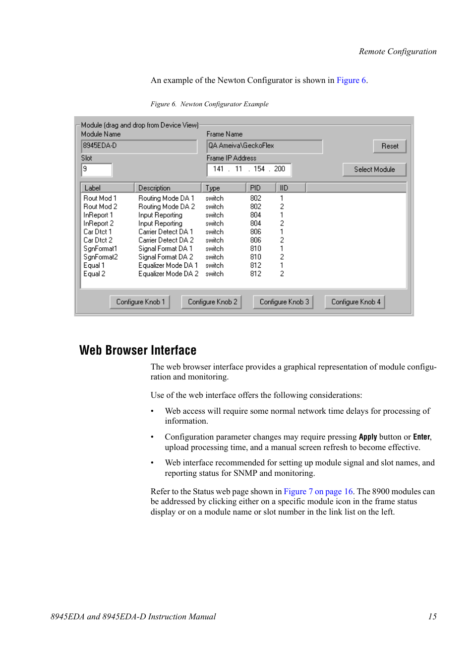 Web browser interface | Grass Valley 8945EDA v.1.0.0 User Manual | Page 15 / 30