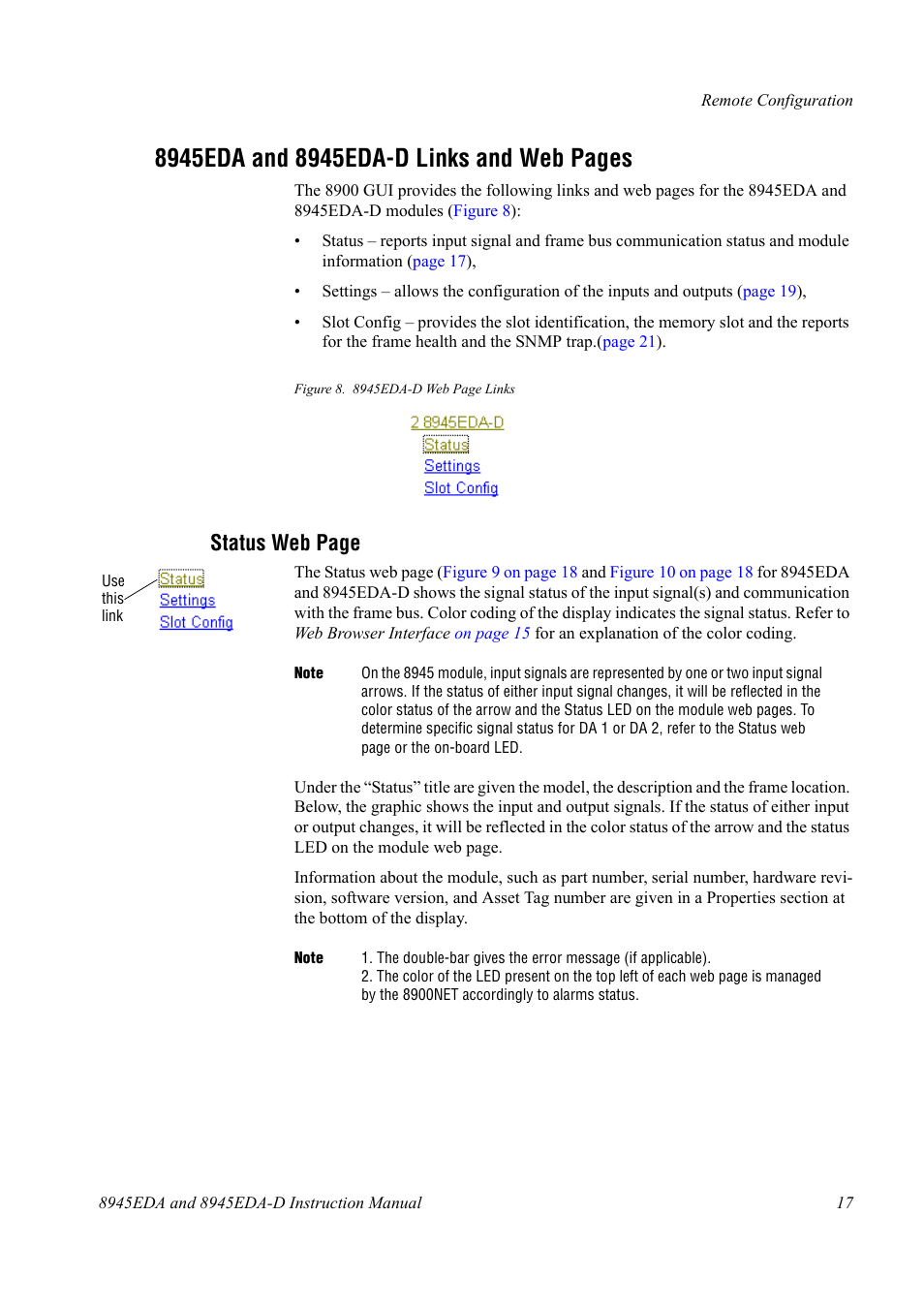 Status web page | Grass Valley 8945EDA v.1.0.0 User Manual | Page 17 / 30