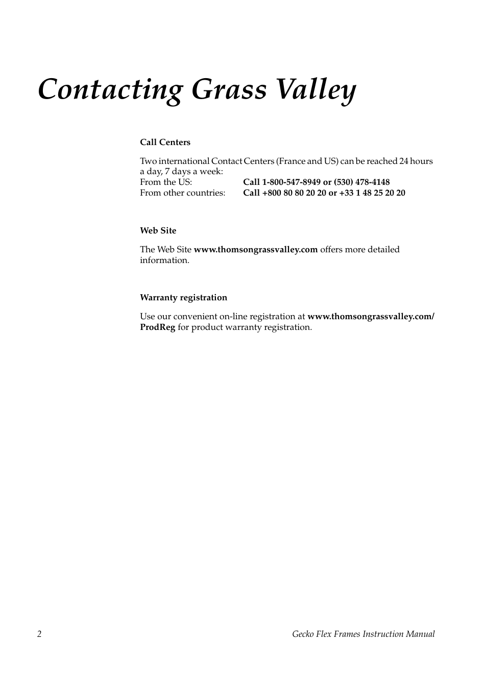 Contacting grass valley | Grass Valley 8945EDA v.1.0.0 User Manual | Page 2 / 30
