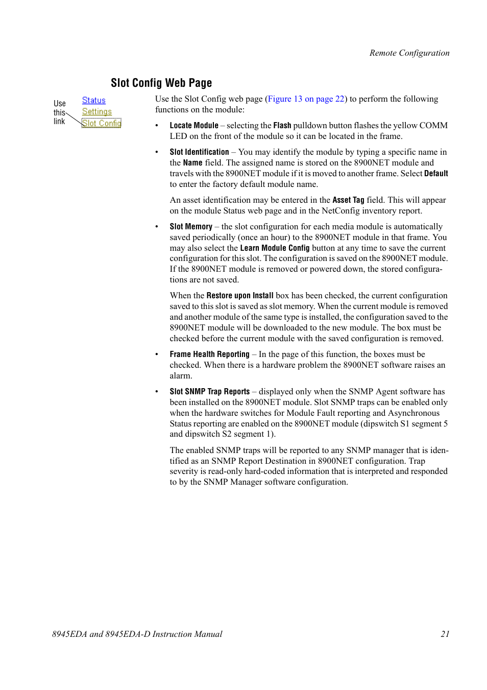 Mp trap, Slot config web page | Grass Valley 8945EDA v.1.0.0 User Manual | Page 21 / 30