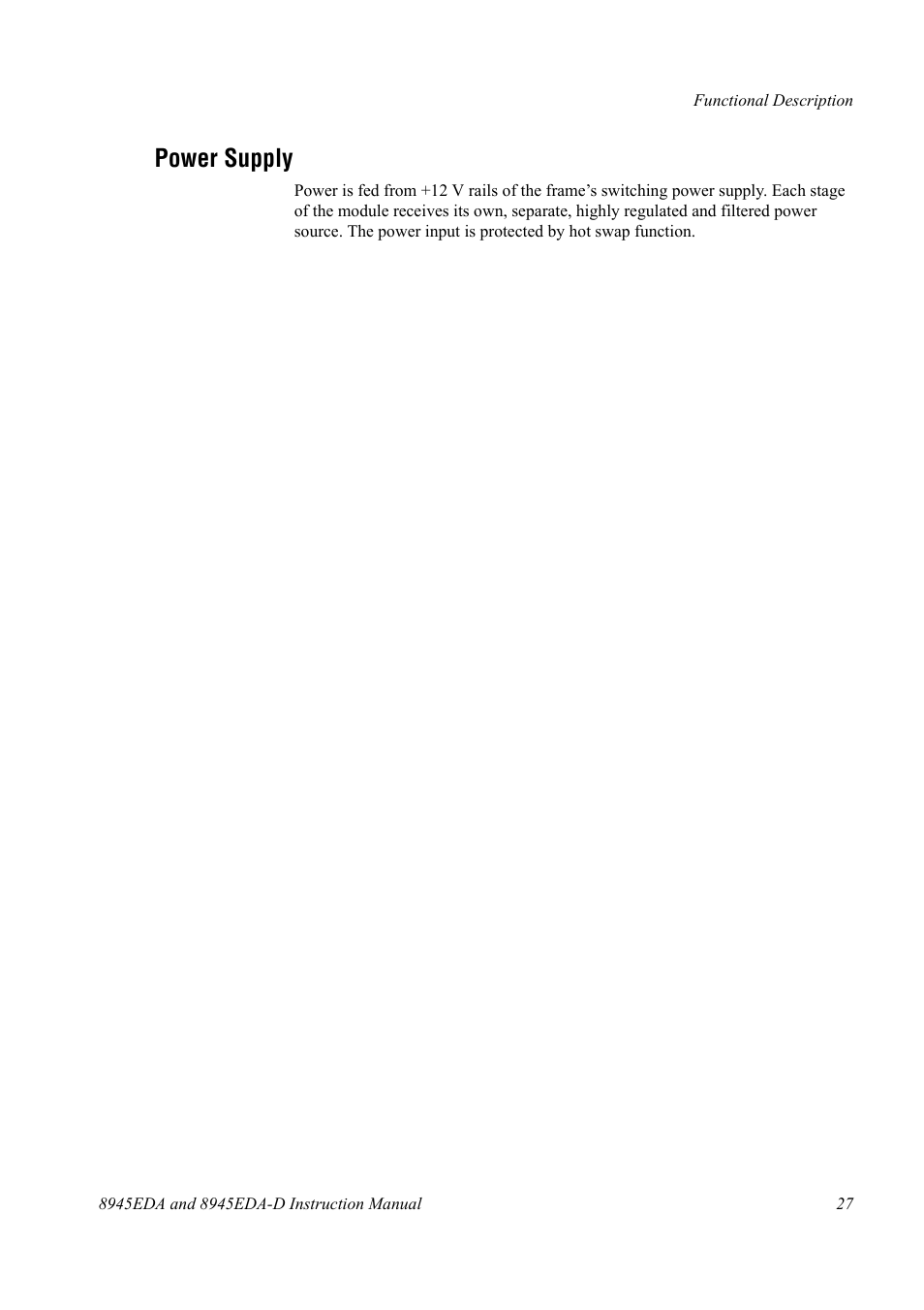 Power supply | Grass Valley 8945EDA v.1.0.0 User Manual | Page 27 / 30