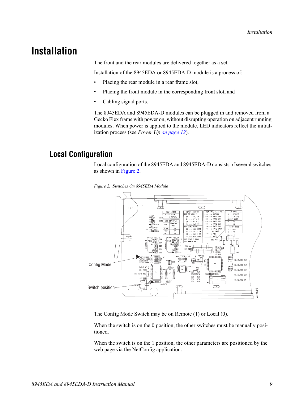 Installation, Local configuration | Grass Valley 8945EDA v.1.0.0 User Manual | Page 9 / 30