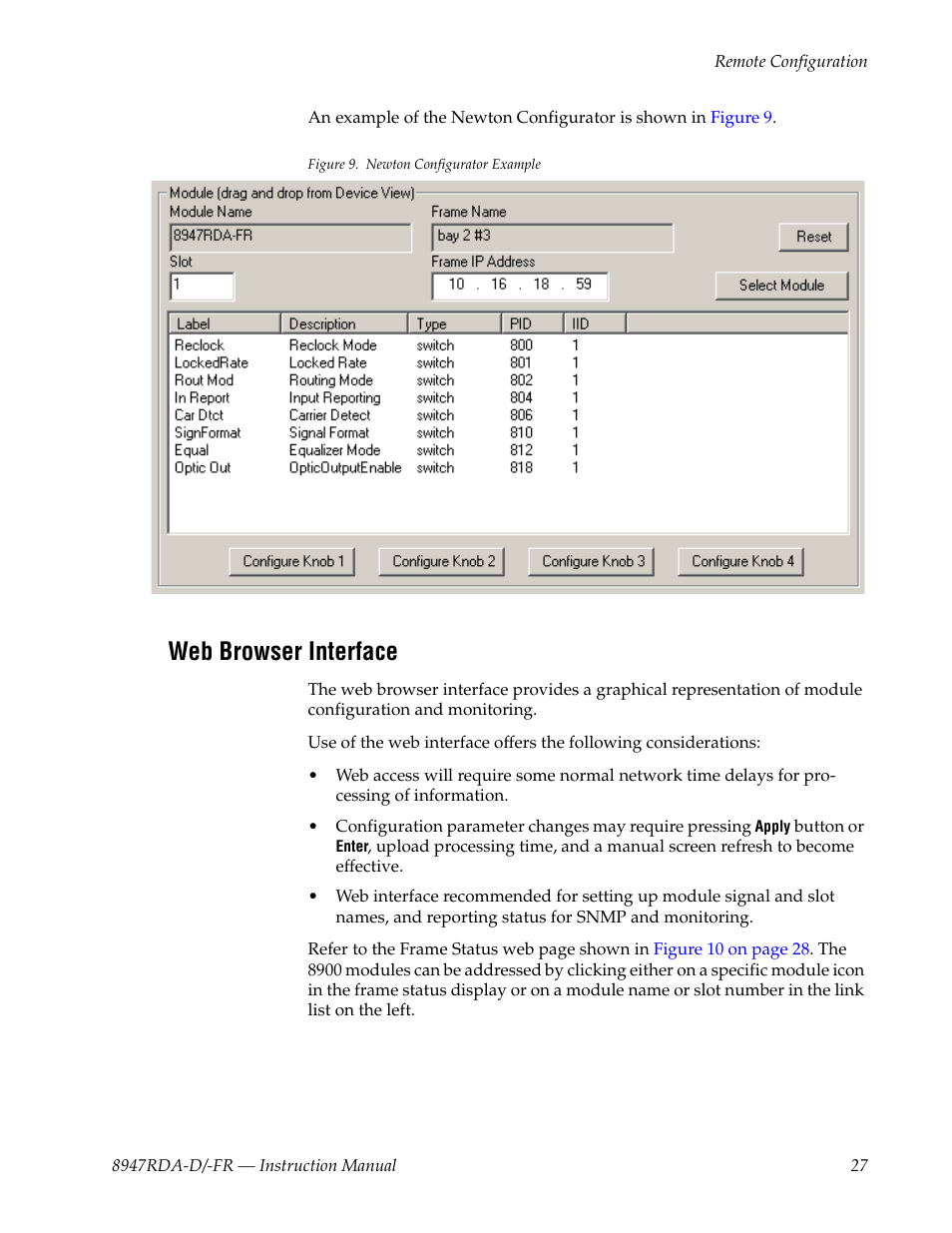 Web browser interface | Grass Valley 8947RDA-D User Manual | Page 27 / 62