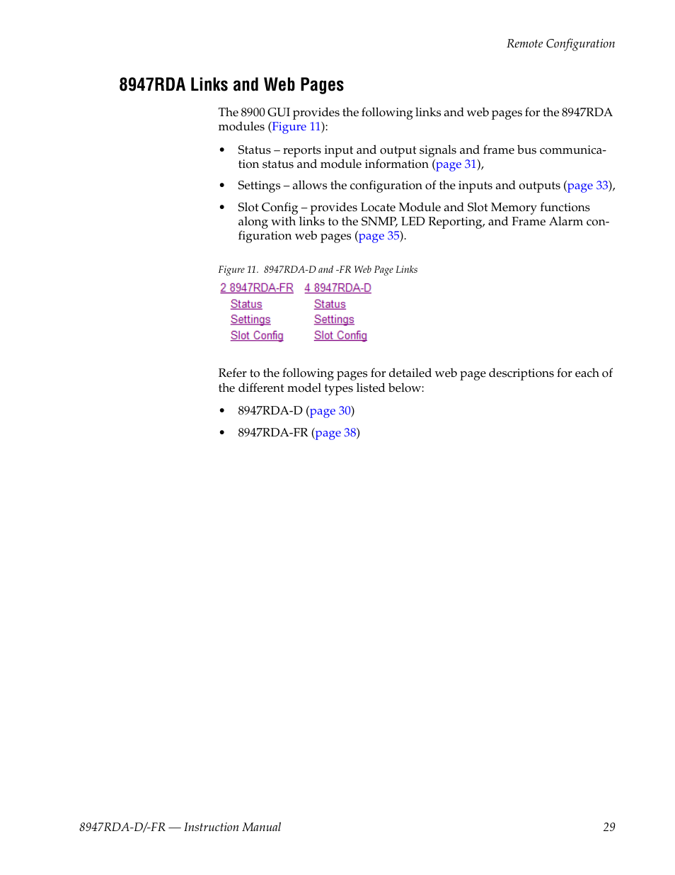 8947rda links and web pages | Grass Valley 8947RDA-D User Manual | Page 29 / 62