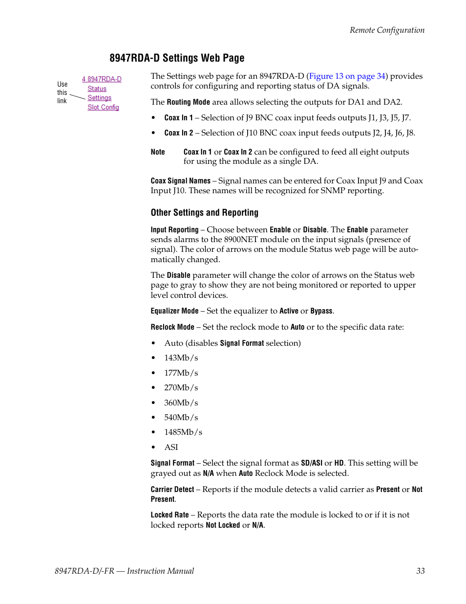 8947rda-d settings web page | Grass Valley 8947RDA-D User Manual | Page 33 / 62