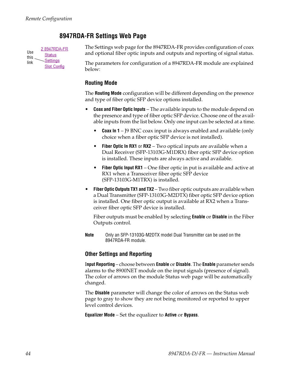 8947rda-fr settings web page | Grass Valley 8947RDA-D User Manual | Page 44 / 62