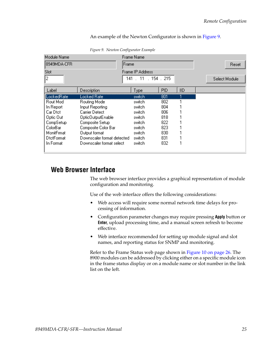 Web browser interface | Grass Valley 8949MDA-CFR v.1.1.X User Manual | Page 25 / 50