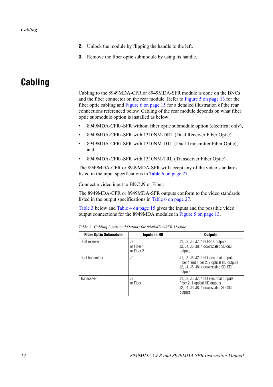 Cabling | Grass Valley 8949MDA-CFR v.1.0.X User Manual | Page 14 / 34