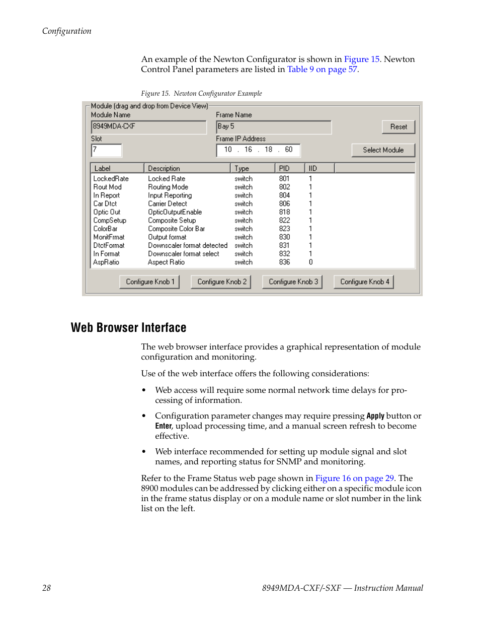 Web browser interface | Grass Valley 8949MDA-CXF User Manual | Page 28 / 62