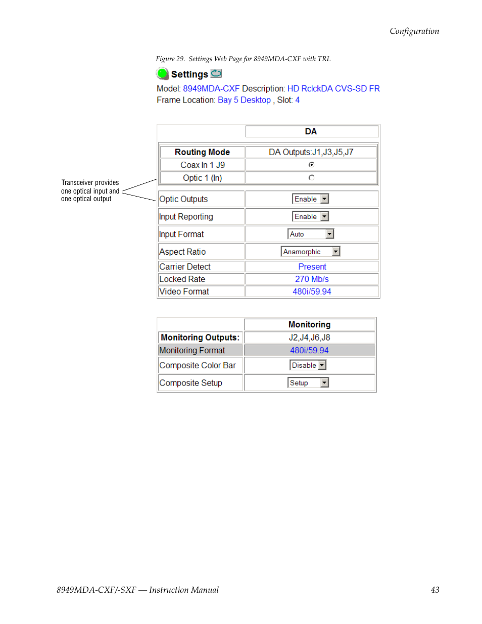 Fiber op | Grass Valley 8949MDA-CXF User Manual | Page 43 / 62