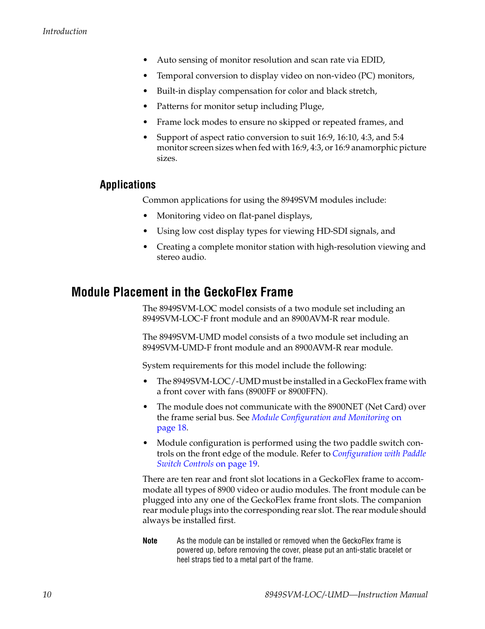Applications, Module placement in the geckoflex frame | Grass Valley 8949SVM-LOC User Manual | Page 10 / 42