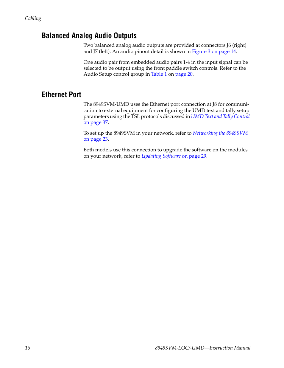 Balanced analog audio outputs, Ethernet port | Grass Valley 8949SVM-LOC User Manual | Page 16 / 42