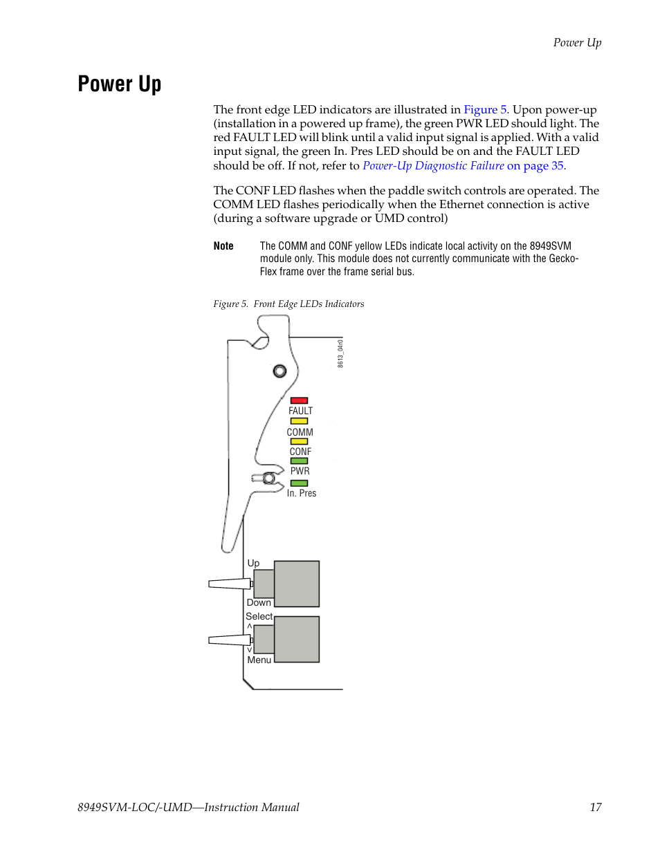 Power up | Grass Valley 8949SVM-LOC User Manual | Page 17 / 42