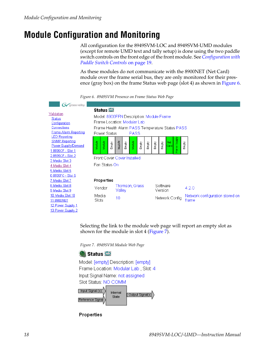Module configuration and monitoring, Module configuration and monitoring on | Grass Valley 8949SVM-LOC User Manual | Page 18 / 42
