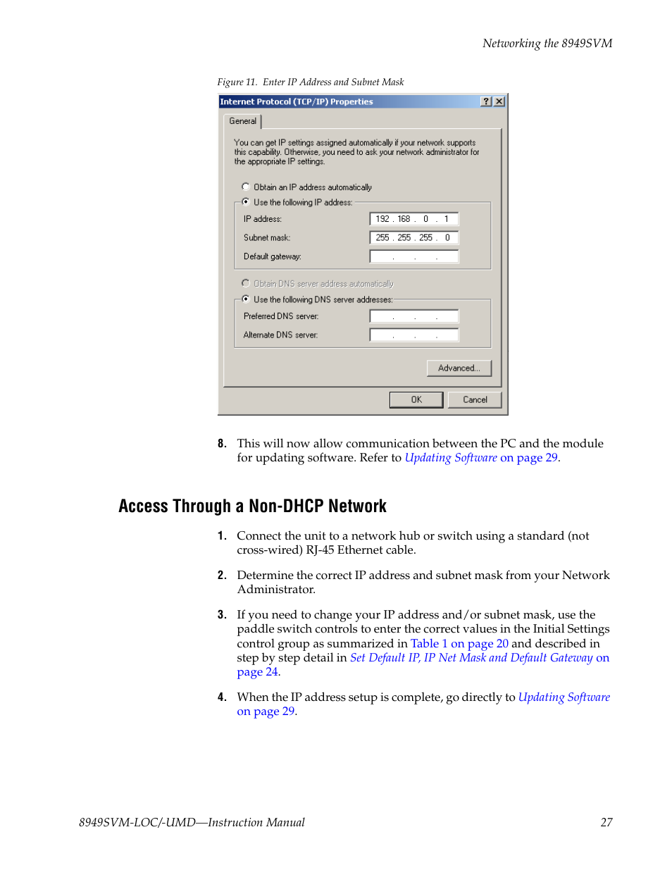 Access through a non-dhcp network | Grass Valley 8949SVM-LOC User Manual | Page 27 / 42