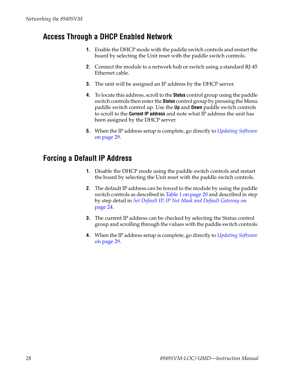 Access through a dhcp enabled network, Forcing a default ip address | Grass Valley 8949SVM-LOC User Manual | Page 28 / 42