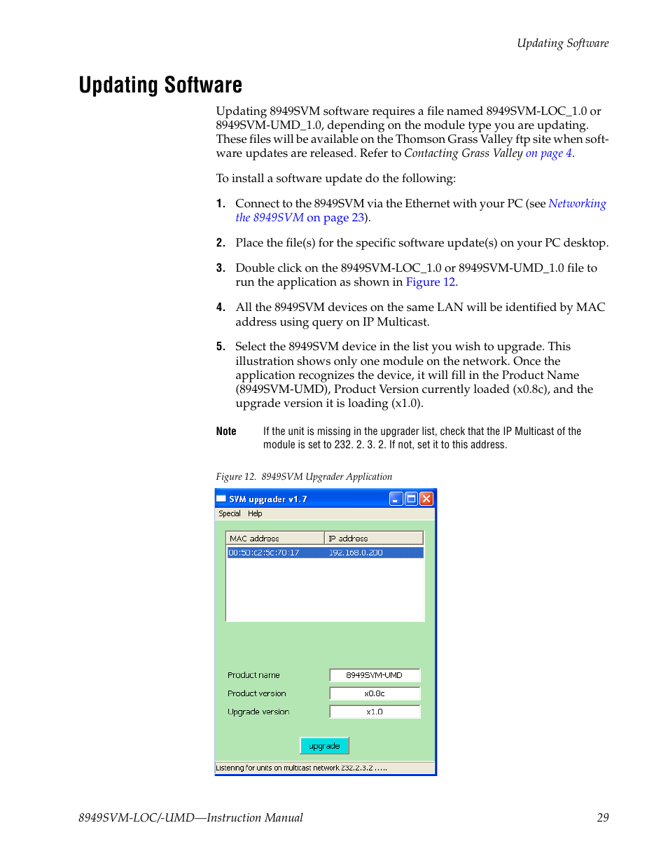 Updating software | Grass Valley 8949SVM-LOC User Manual | Page 29 / 42