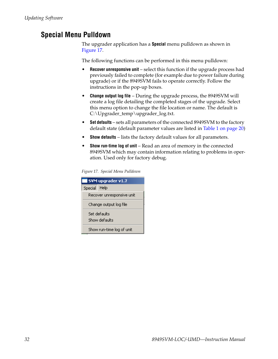 Special menu pulldown | Grass Valley 8949SVM-LOC User Manual | Page 32 / 42