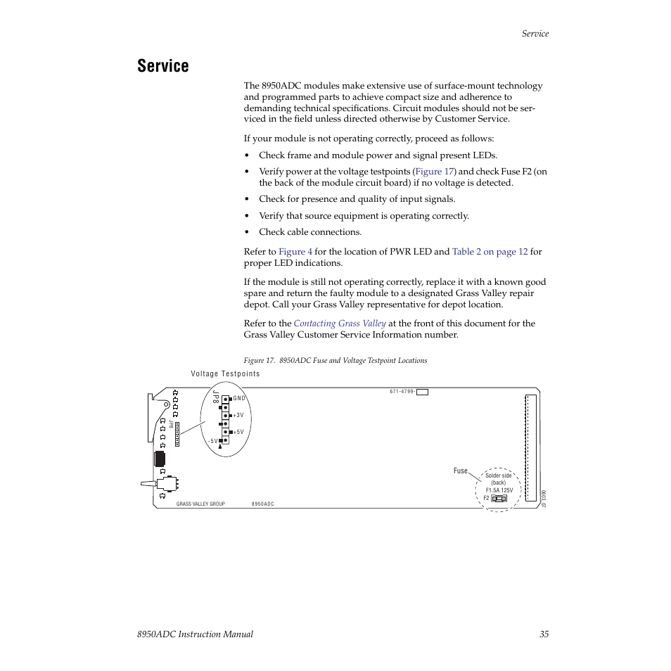 Service | Grass Valley 8950ADC User Manual | Page 35 / 46