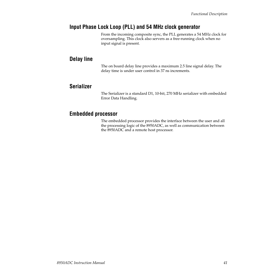Delay line, Serializer, Embedded processor | Grass Valley 8950ADC User Manual | Page 41 / 46