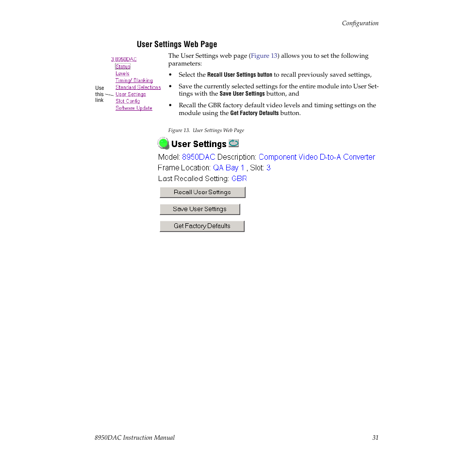User settings, If the format is r | Grass Valley 8950DAC User Manual | Page 31 / 48