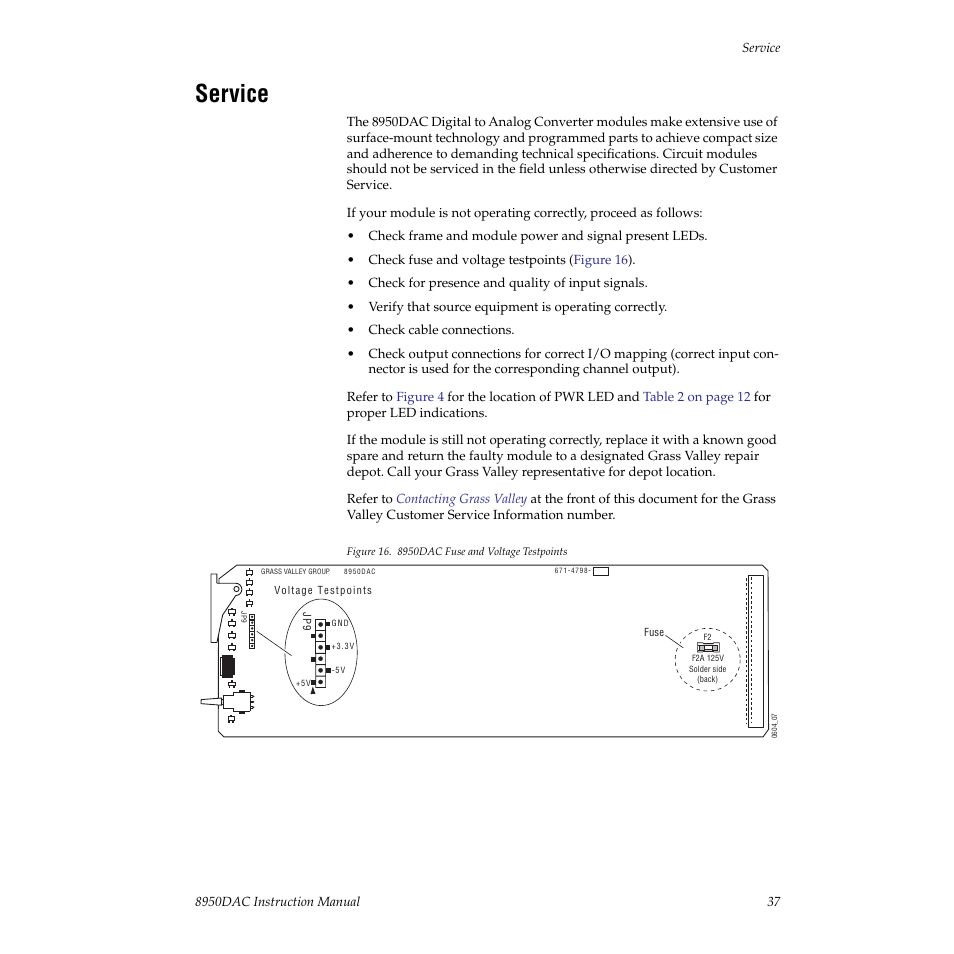 Service | Grass Valley 8950DAC User Manual | Page 37 / 48