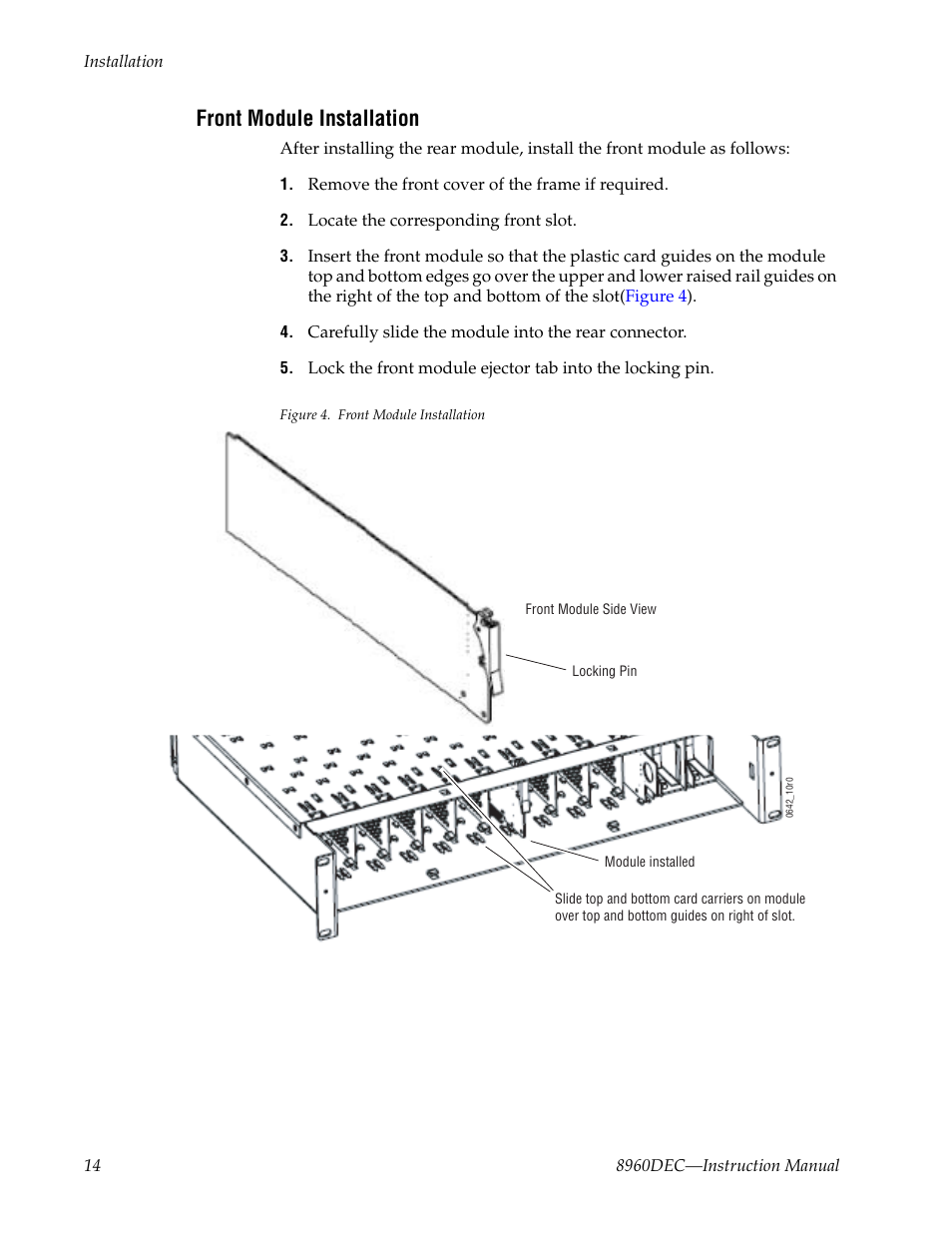 Front module installation | Grass Valley 8960DEC User Manual | Page 14 / 54