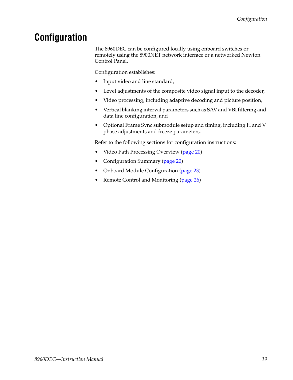 Configuration | Grass Valley 8960DEC User Manual | Page 19 / 54