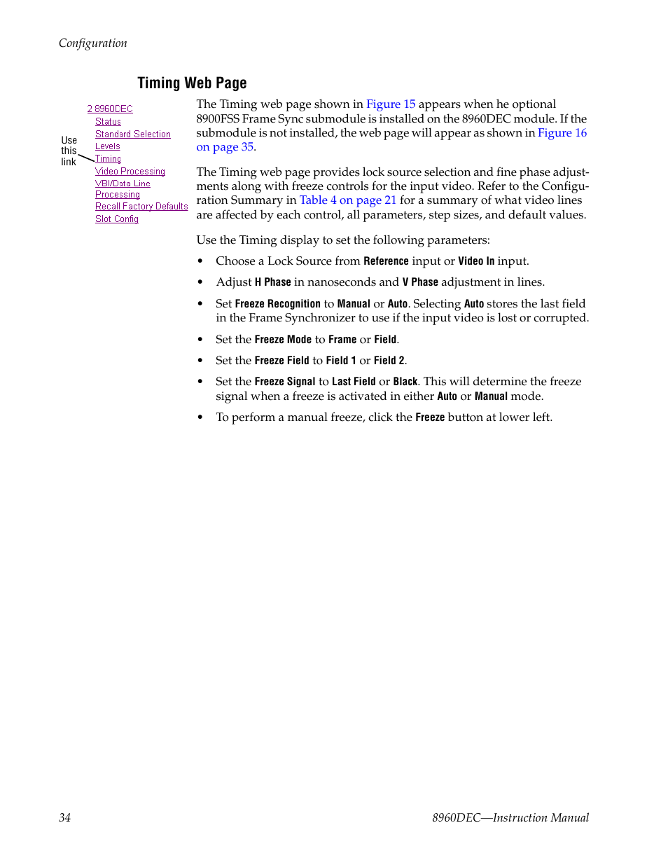 Timing web page | Grass Valley 8960DEC User Manual | Page 34 / 54