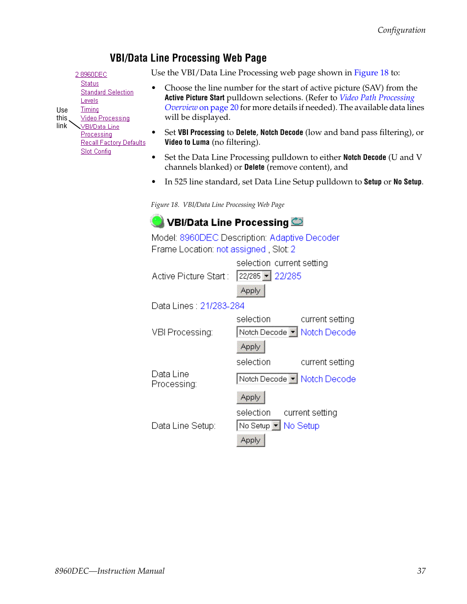 Vbi/data line processing web page | Grass Valley 8960DEC User Manual | Page 37 / 54