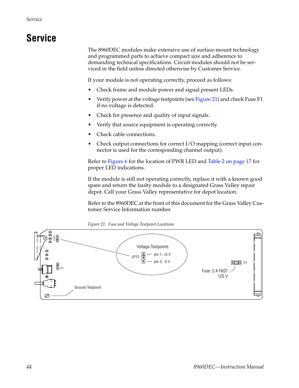 Service | Grass Valley 8960DEC User Manual | Page 44 / 54