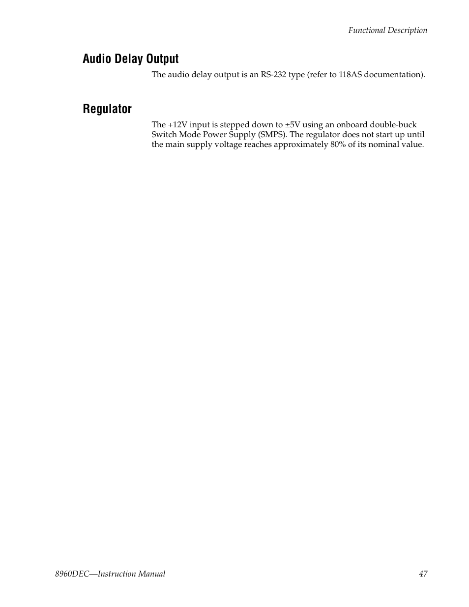 Audio delay output, Regulator | Grass Valley 8960DEC User Manual | Page 47 / 54