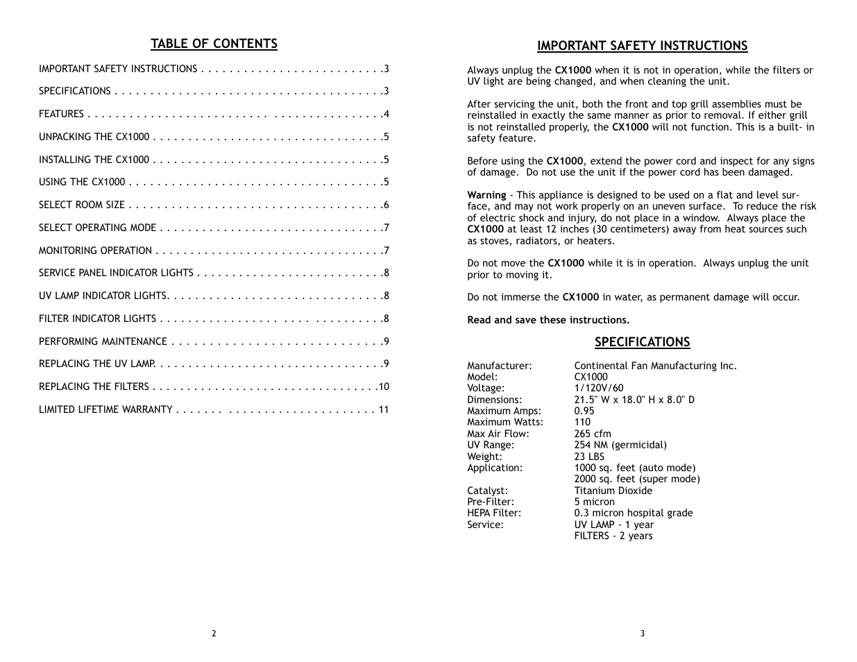 CFM CX1000 User Manual | Page 3 / 12