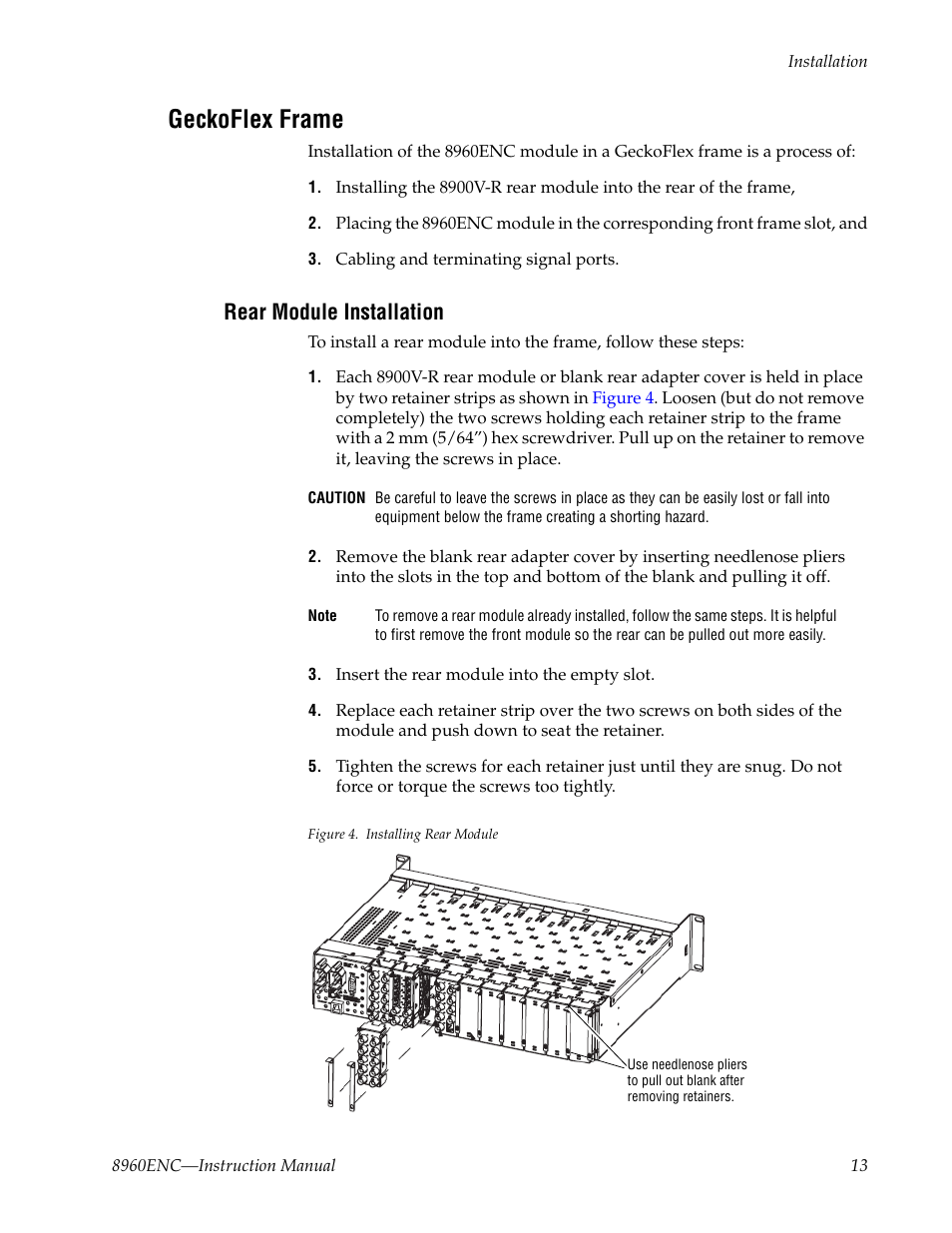 Geckoflex frame, Rear module installation | Grass Valley 8960ENC v.8.1.0 User Manual | Page 13 / 58