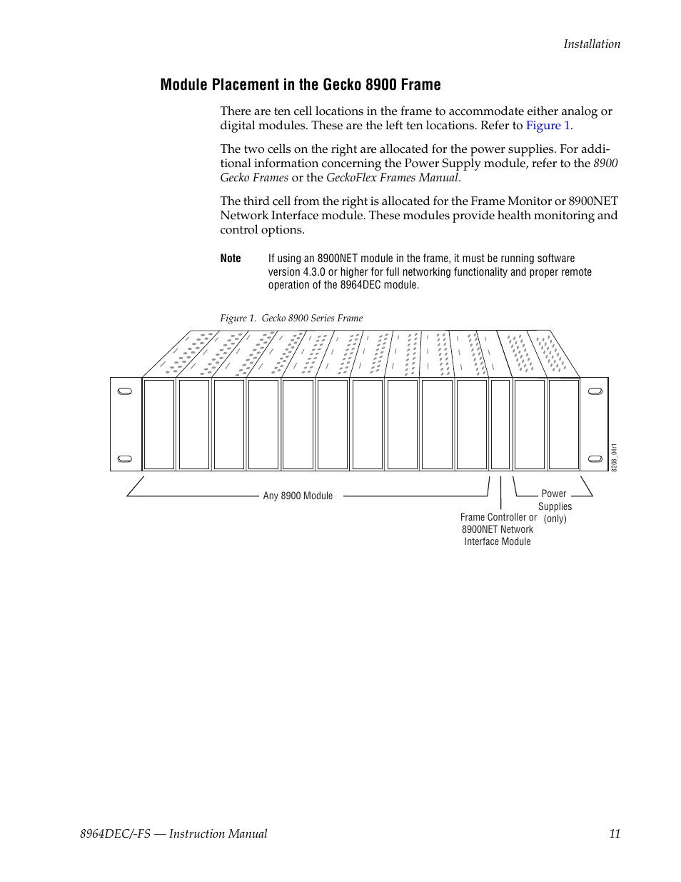 Module placement in the gecko 8900 frame | Grass Valley 8964DEC v.1.1.0 User Manual | Page 11 / 72