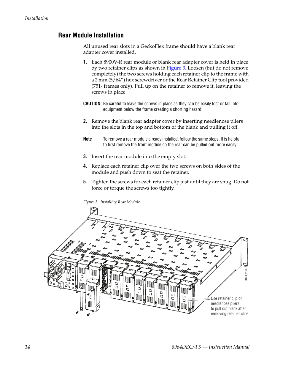 Rear module installation | Grass Valley 8964DEC v.1.1.0 User Manual | Page 14 / 72