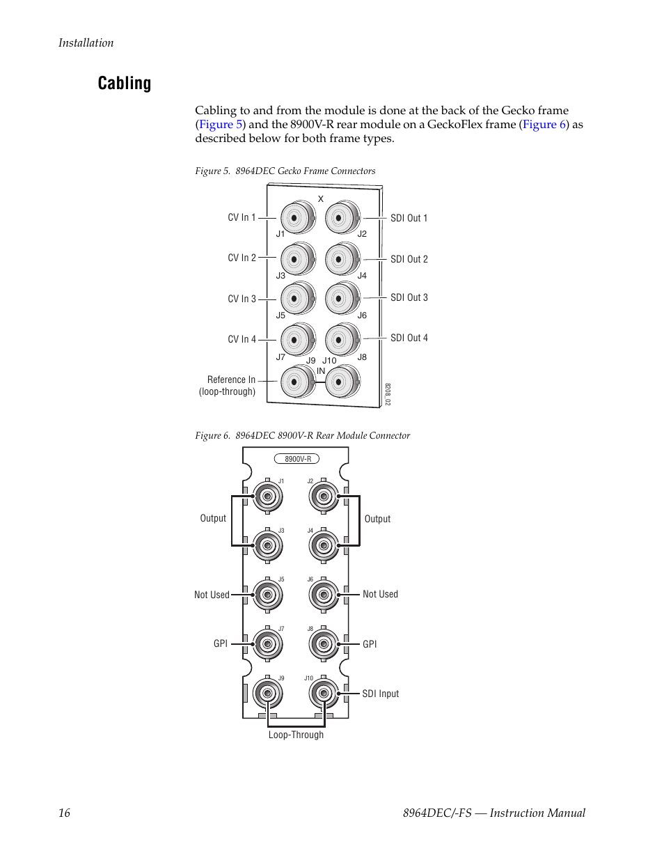 Cabling | Grass Valley 8964DEC v.1.1.0 User Manual | Page 16 / 72
