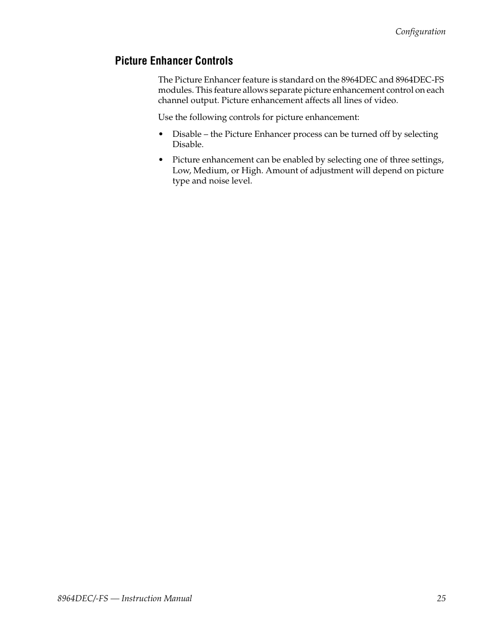 Picture enhancer controls | Grass Valley 8964DEC v.1.1.0 User Manual | Page 25 / 72