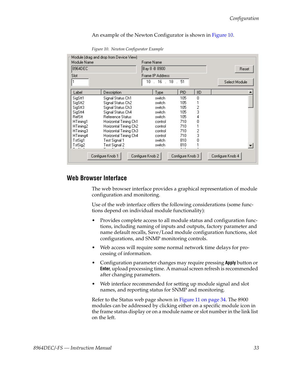 Web browser interface | Grass Valley 8964DEC v.1.1.0 User Manual | Page 33 / 72