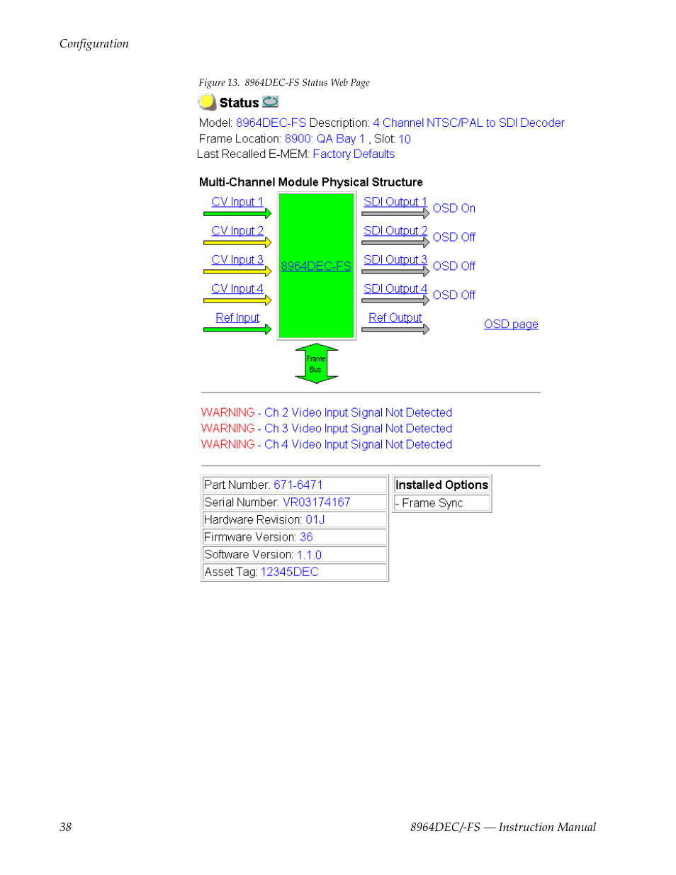 Grass Valley 8964DEC v.1.1.0 User Manual | Page 38 / 72