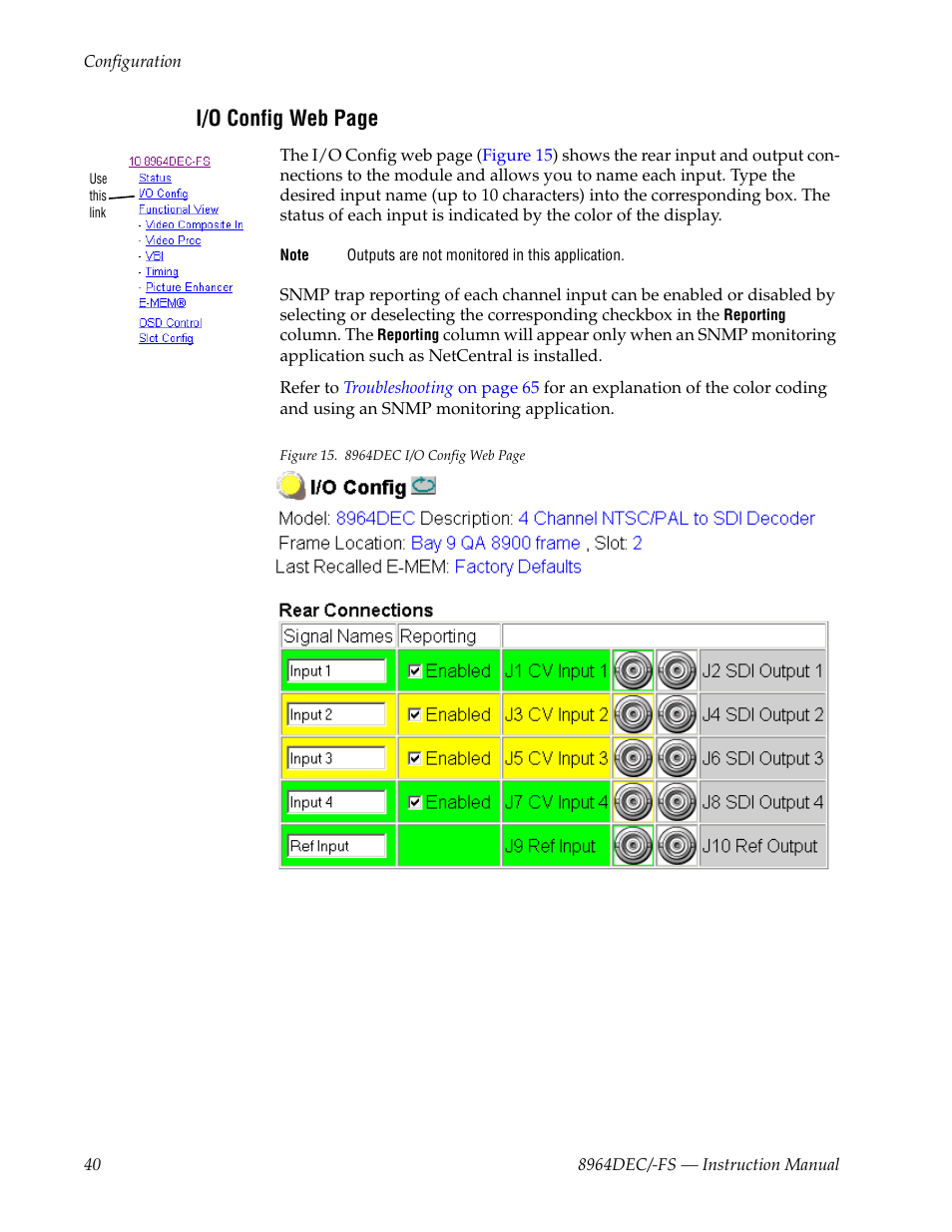 I/o config web page | Grass Valley 8964DEC v.1.1.0 User Manual | Page 40 / 72