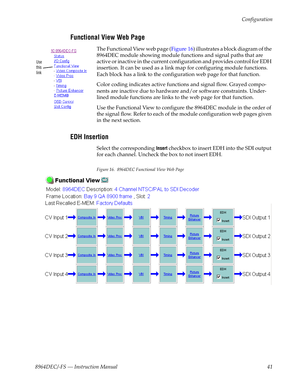 Edh insertion | Grass Valley 8964DEC v.1.1.0 User Manual | Page 41 / 72